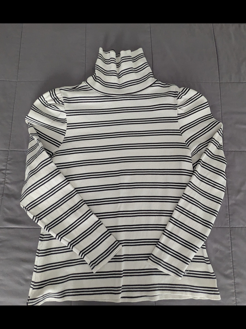 Striped Turtleneck Long-Sleeve Top - White with Black Stripes - Picture 1 of 3